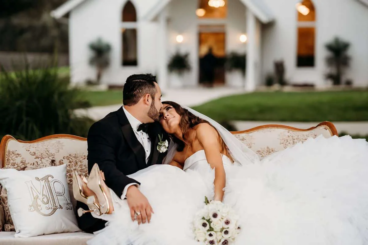 The couple on her great grandmother’s French Provincial settee