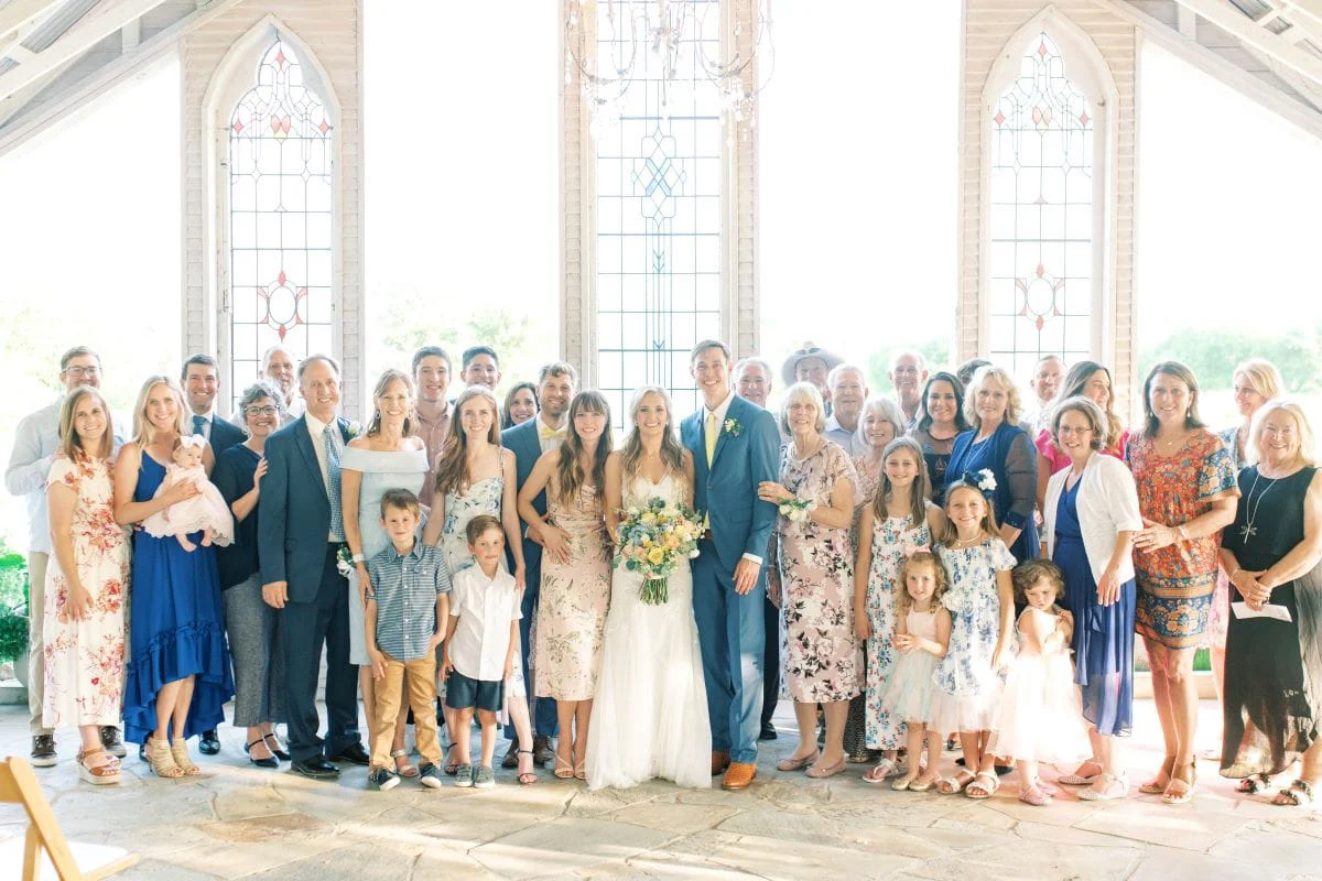 All of their guests gathered in the chapel for a photograph