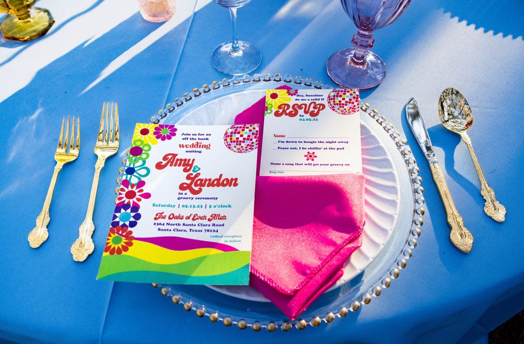 Custom RSVP and invitation wedding signs, on a placemat