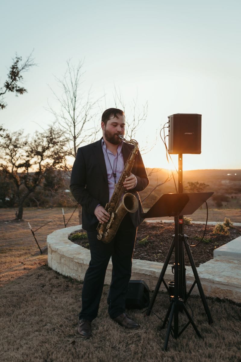 Soulful Sax Entertainment performer Ryan playing during a wedding at Willow Ridge