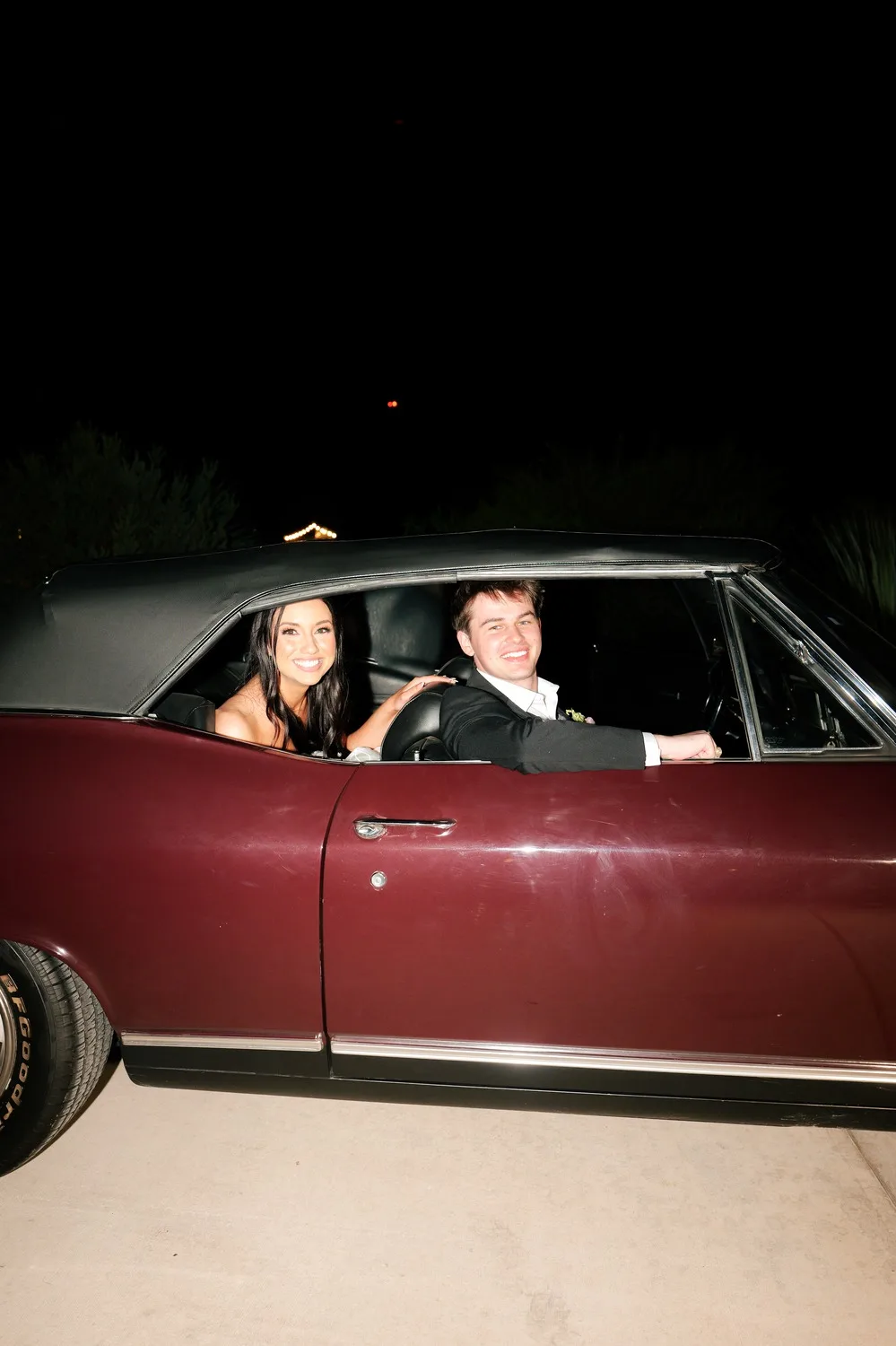 Rebecca and Parker leave in the vintage convertible that belonged to her late stepfather